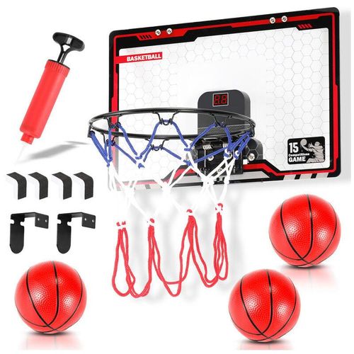 SWANEW Mini Basketball Korb Set, Indoor Mini Basketballkorb Tür Basketball Hoop mit Elektronische Anzeigetafel, Kinder Basketballbrett mit Pumpe und