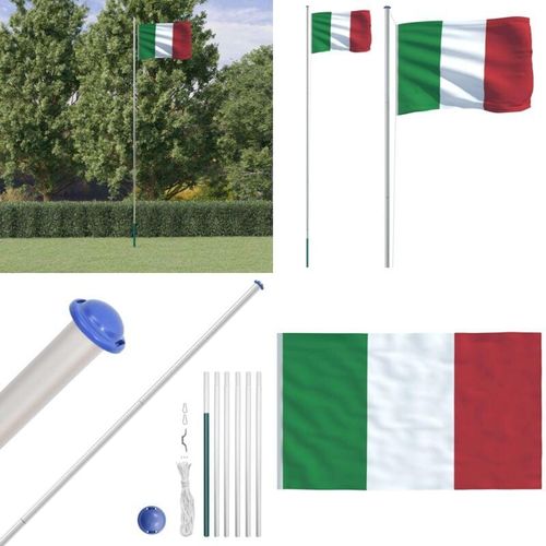 Flagge Italiens mit Mast 6,23 m Aluminium - Italien Flagge - Italien Flaggen - Home & Living