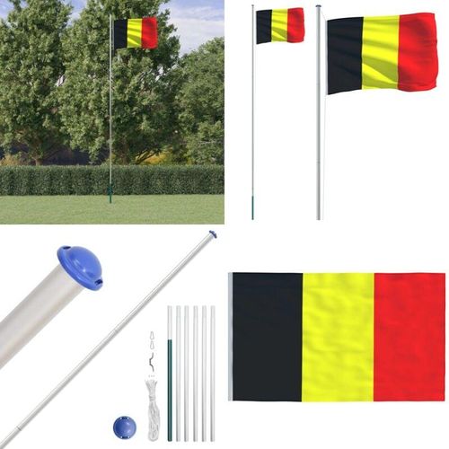 Belgische Flagge mit Mast 6,23 m Aluminium - belgische Flagge - belgische Flaggen - Home & Living