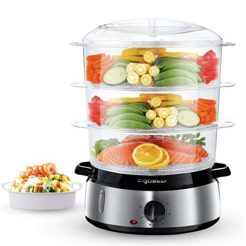 Fitfoodie Steel 30INA - Dampfgarer mit Timer (800 w, 9 l) silber/schwarz. einwegverpackung. - Aigostar