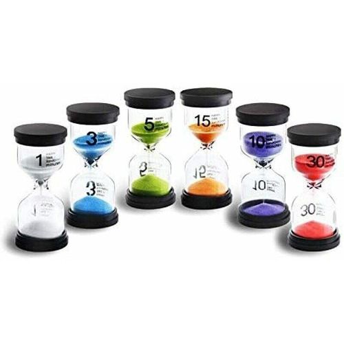 Candyse Sanduhr-Set in 6 Farben, 1 Minute, 3 Minuten, 5 Minuten, 10 Minuten, 15 Minuten, 30 Minuten, Dekoration, Uhr, Timer für Kinder, Klasse,