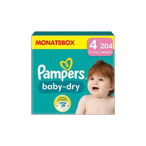 Pampers® Windeln baby-dry™ Monatsbox Größe Gr.4 (9-14 kg) für Babys und Kleinkinder (4-18 Monate), 204 St.