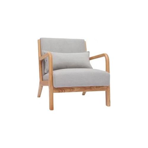 Skandinavischer Sessel aus hellgrauem Stoff mit Samteffekt und hellem Massivholz DERRY