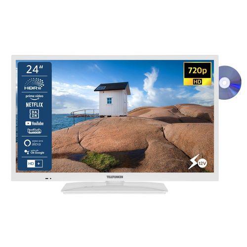 XH24SN550MVD-W 24 Zoll Fernseher/Smart TV (HD Ready, 12 Volt, DVD-Player, weiß) - 6 Monate HD+ inklu