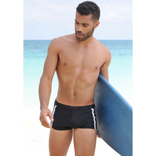 Boxer-Badehose CHIEMSEE, Herren, Gr. 4, N-Gr, schwarz, Polyamid, kontrastfarbene Details, Badehosen, mit modischen Kontrastpaspelierungen