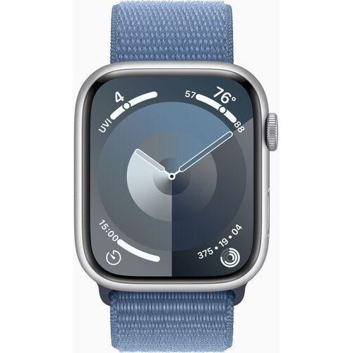 Apple Watch Series 9 Aluminium 41 mm (2023) | GPS + Cellular | silber | Sport Loop Winterblau