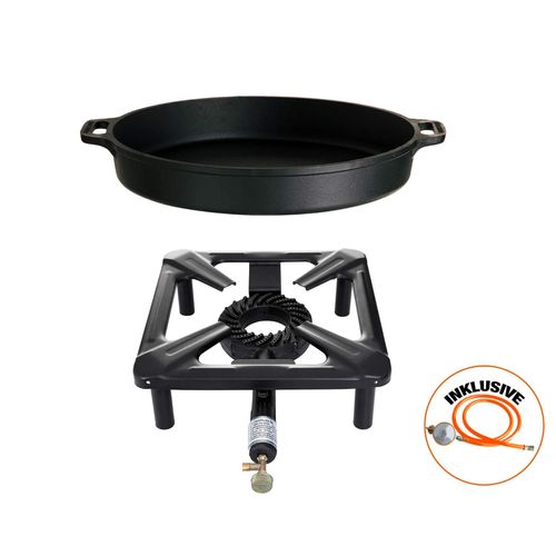 Hockerkocher Set: mit Gusseisenpfanne Ø 40 cm