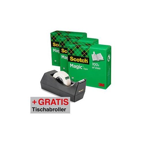 AKTION: Scotch Magic™ Tape Klebefilm matt 19,0 mm x 33,0 m 3 Rollen + GRATIS 1 Scotch Tischabroller