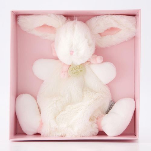 Weiß-rosafarbenes Kaninchen-Schmusetuch mit Logo-Detail