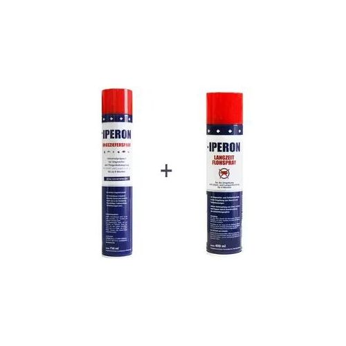 IPERON® 6 x 750 ml Ungezieferspray & 6 x 400 ml Langzeit Flohspray im Set + Zeckenhaken