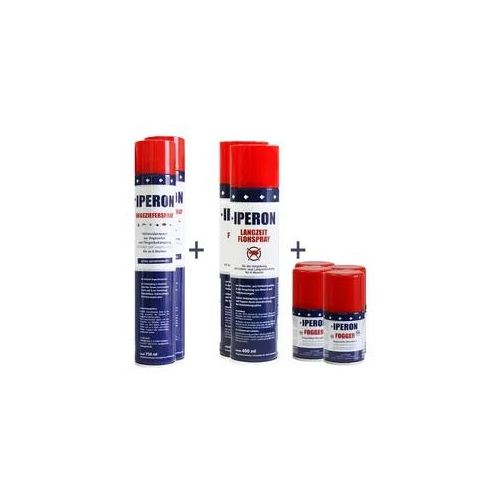 IPERON® 3 x 750 ml Ungezieferspray & 3 x 200 ml Fogger & 3 x 400 Flohspray im Set + Zeckenhaken