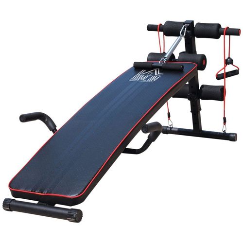 Sit Up Bank Bauchtrainer Trainingsbank Fitnessbank inkl. Widerstandsbände Schwarz + Rot 55,5 x 137,5