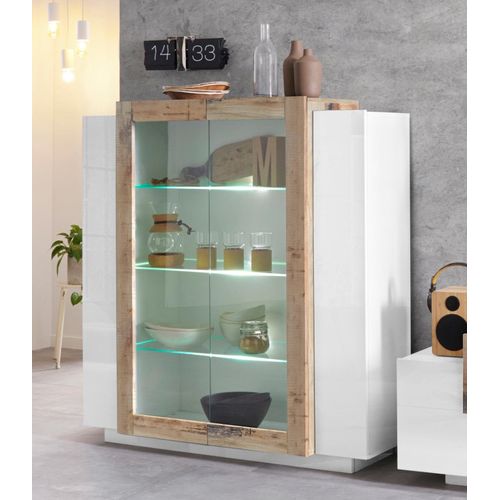 INOSIGN Vitrine »Coro, Vitrine, Glasvitrine, Vitrinenschrank, Stauraumvitrine«, 2 Glastüren, 2 Holztüren, Doppeltiefe, Hochglanz Fronten, Höhe 126