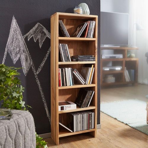 CD Regal Massivholz Akazie Standregal 90 cm hoch CD-Aufbewahrung 5 Fächer Bücherregal natur Landhaus