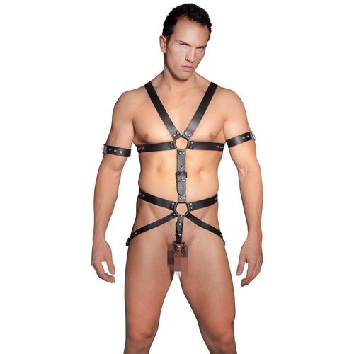 Harness aus Leder mit 3 Penis-/Hodenringen