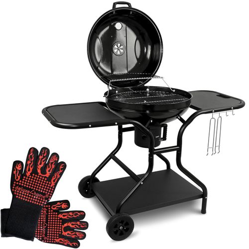 deluxe4home® BBQ Kugelgrill mit zwei Ablagen und Grillhandschuhen
