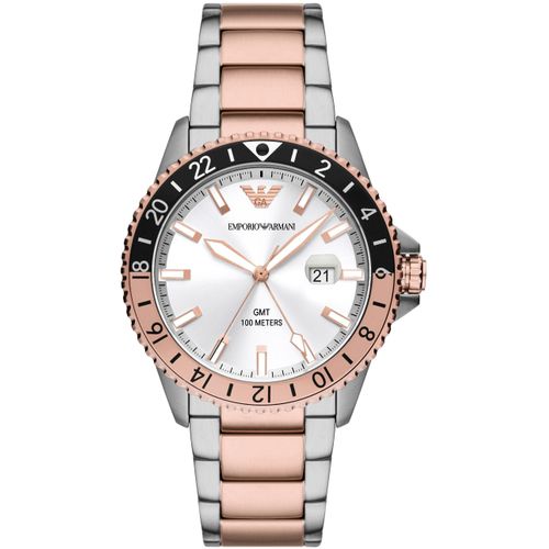 Quarzuhr EMPORIO ARMANI Armbanduhren silberfarben (silberfarben, roségoldfarben) Herren Armbanduhr, Herrenuhr, Datum, bis 10 bar wasserdicht, Edelstahlarmband