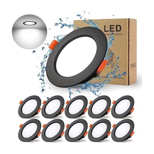 5 Pack led Spot Encastrable Noir, 9W 900LM = 90W incandescence, IP44, Blanc Froid 6000K, ac 220-240V,Découpe 90-100mm,Rond ultraslim plafond encastré