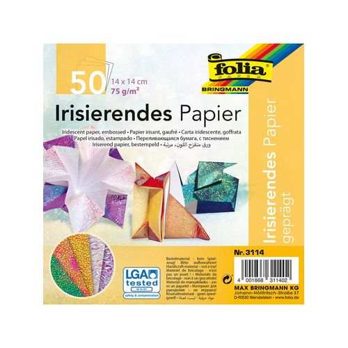 Folia Irisierendes Papier in Bunt - 50 Blatt - (L)14 x (B)14 cm