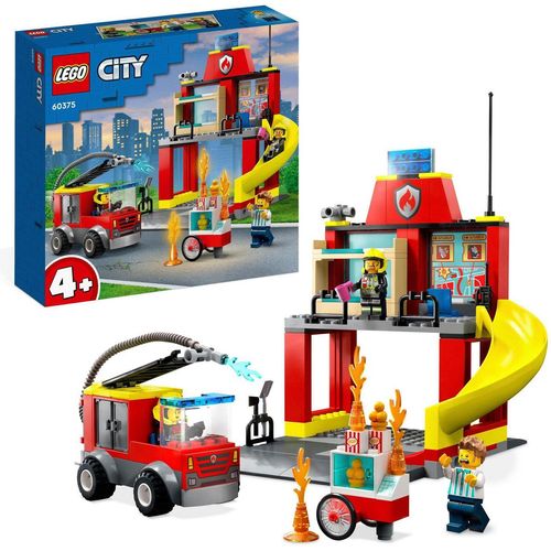 LEGO® Konstruktionsspielsteine Feuerwehrstation und Löschauto (60375), LEGO® City, (153 St), Made in Europe, bunt