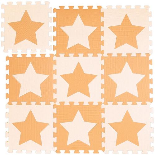 9 tlg. Puzzlematte Sterne, 18 Puzzleteile, EVA Schaumstoff, schadstofffrei, Spielunterlage 0,8 m², orange-beige