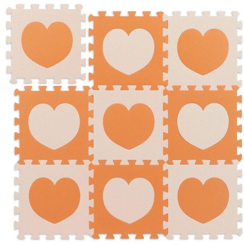 Puzzlematte Herz-Muster, 18 Puzzleteile, aus schadstofffreiem EVA-Schaumstoff, BxT: 1x91,5x91,5cm, orange/beige - Relaxdays