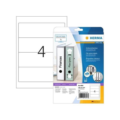 HERMA Inkjet-Ordneretiketten A4, 192 x 61 mm, weiß, permanent haftend, für breite Ordner (kurz)