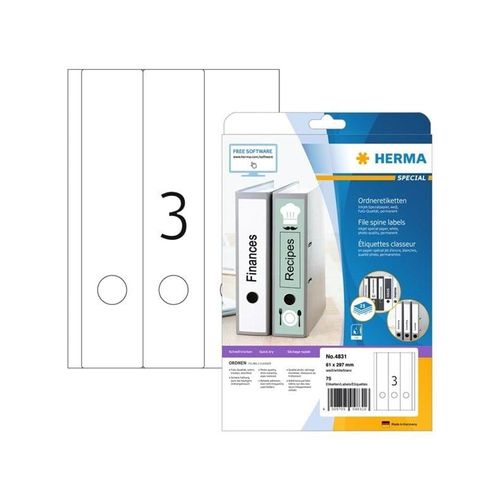 HERMA Inkjet-Ordneretiketten A4, 61 x 297 mm, weiß, permanent haftend, für breite Ordner (lang)