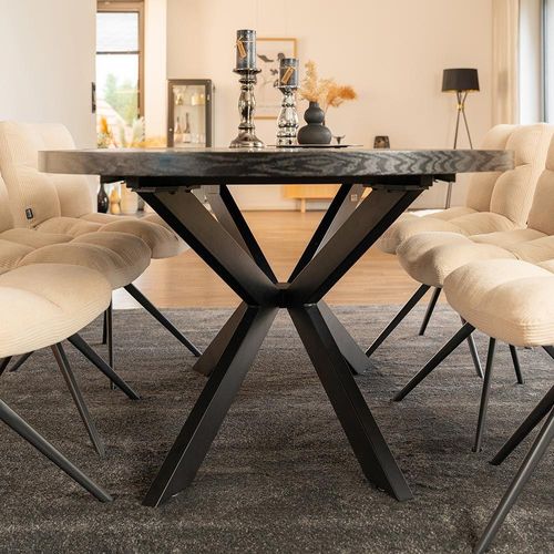 HOME DELUXE Esstisch Oval Ausziehbar AVENTI inkl. Sternfuß - 160 x 100 cm Dark Oak