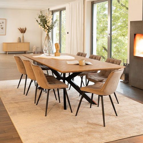 HOME DELUXE Esstisch Eckig AVENCIA inkl. Sternfuß - 160 x 100 cm Fishbone Oak