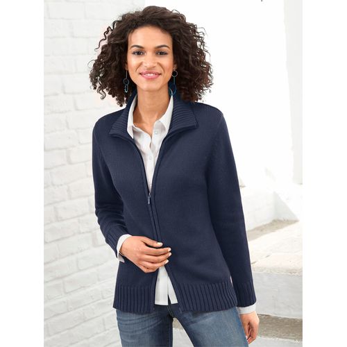 Strickjacke CASUAL LOOKS, Damen, Gr. 40, blau (marine), 50% Baumwolle, 50% Polyacryl, unifarben, meliert, figurumspielend, Langarm, Strickjacken