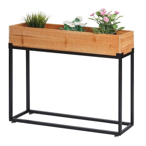 Hochbeet MCW-L32, Pflanzkasten Blumenkasten Gemüsebeet, Holz-Stahl 62x80x16cm ~ Gestell schwarz, naturfarben