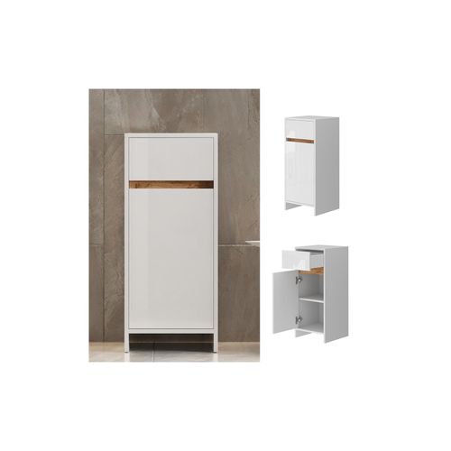 Vicco Midischrank Detmold Weiß Eiche 35 x 82 cm mit Tür und Schublade