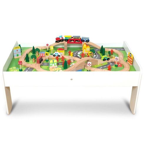 Coemo Spielzeug-Eisenbahn, Set: Spieltisch und 90 tlg. Holzeisenbahn, beige