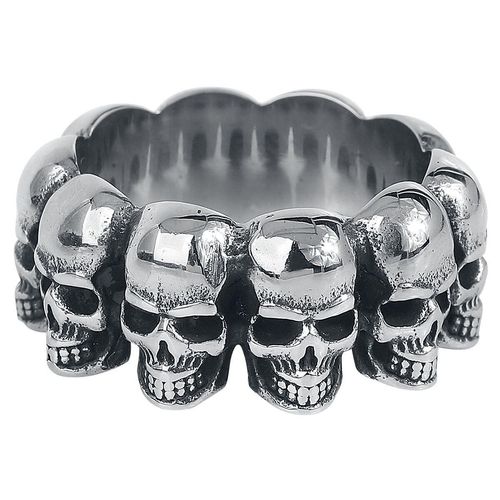 etNox hard and heavy Skulls Ring silberfarben