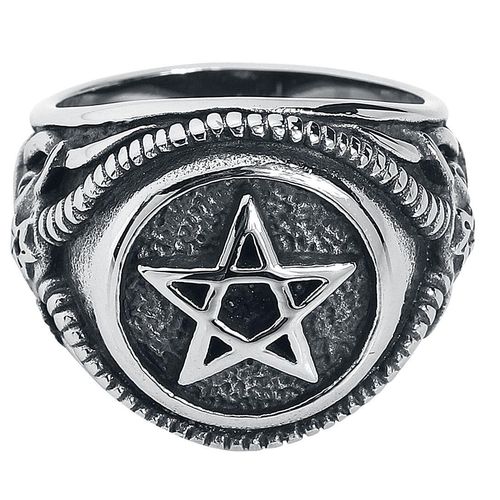 etNox hard and heavy Pentagramm Ring silberfarben