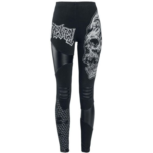 Rock Rebel by EMP Rockige Leggings mit Prints, Cut-Outs und Kunstledereinsätzen Leggings schwarz weiß in XL