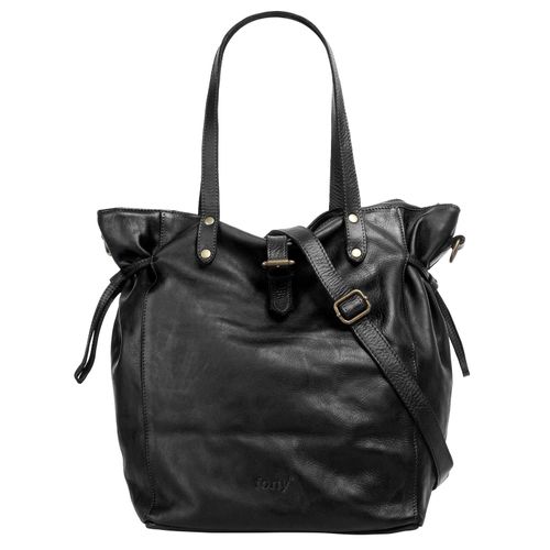 Shopper FORTY, Damen, Gr. B/H/T: 33cm x 30cm x 23cm onesize, schwarz, Leder, leicht glänzend, unifarben, Taschen, echt Leder, Made in Italy