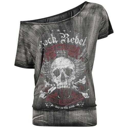 Rock Rebel by EMP Dunkelgraues T-Shirt mit weitem Ausschnitt und Print T-Shirt dunkelgrau in S