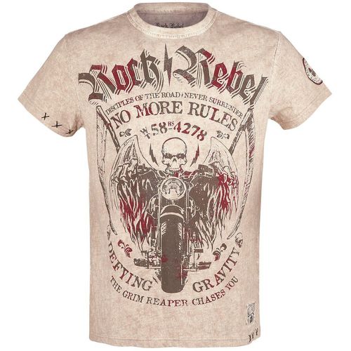 Rock Rebel by EMP Beiges T-Shirt mit Rundhalsausschnitt und Print T-Shirt beige in XXL