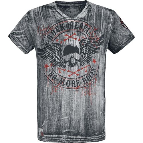 Rock Rebel by EMP Graues T-Shirt mit V-Ausschnitt und Print T-Shirt grau in 3XL