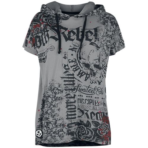 Rock Rebel by EMP Lässig geschnittenes T-Shirt mit Prints und Kapuze T-Shirt grau in XL