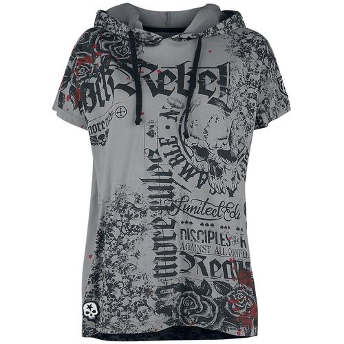 Rock Rebel by EMP Lässig geschnittenes T-Shirt mit Prints und Kapuze T-Shirt grau in XS