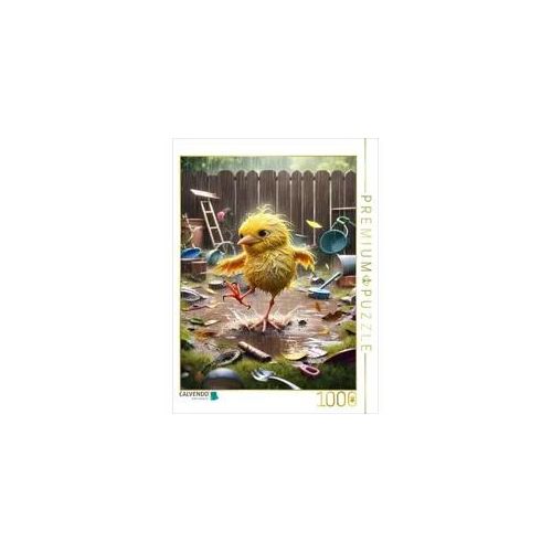 CALVENDO Puzzle Regentanz des Missgeschicks: Ein gelber Vogel trotzt dem Unwetter | 1000 Teile Lege-Größe 64x48cm Foto-Puzzle für glückliche Stunden