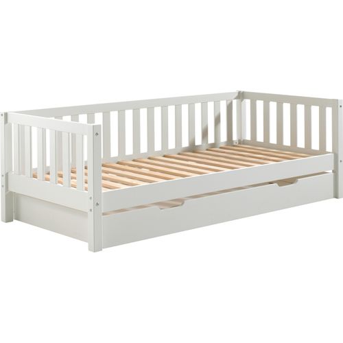 Einzelbett VIPACK, weiß, B:97,8cm H:68cm L:211,2cm, Betten, Sprossenumrandung, Liegefläche 90x200 cm, in Milky Pine oder Weiß