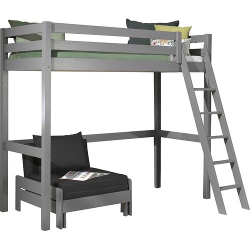 Hochbett VIPACK, grau (grau, schwarz), B:165cm H:190cm L:209cm, Hochbetten, Hochbett mit 90 x 200 cm Liegefläche, grau oder weiß lackiert