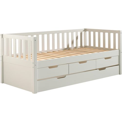 Einzelbett VIPACK, weiß, B:97,8cm H:85,5cm L:211,2cm, Betten, Sprossenumrandung, Liegefläche 90x200 cm, in Milky Pine oder Weiß