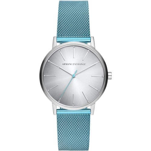 Quarzuhr ARMANI EXCHANGE Armbanduhren blau (hellblau) Damen Armbanduhr, Damenuhr, analog, Edelstahlarmband