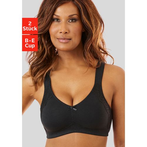 Soft-BH PETITE FLEUR Gr. 85, Cup E, schwarz (schwarz, weiß) Damen BHs Baumwoll-Wäsche BH Bügelloser-BH BH-Set ohne Bügel, aus Baumwolle