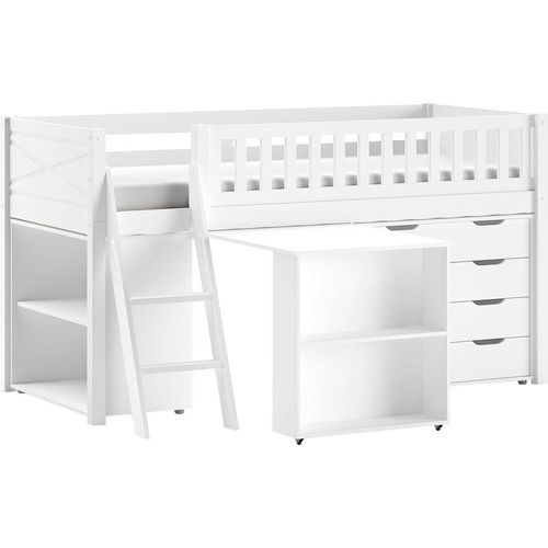 Spielbett VIPACK, weiß, B:134,7cm H:114cm L:206,7cm, Das Bett ist Kiefer massiv, Die Beimöbel MDF, Betten, mit viel Funktion auf kleinem Raum, LF 90x200 cm, Kiefer weiß lackiert